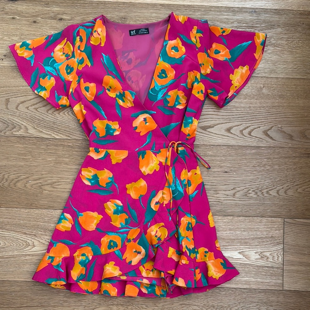 Zara Pink and Orange Floral Mini Dress